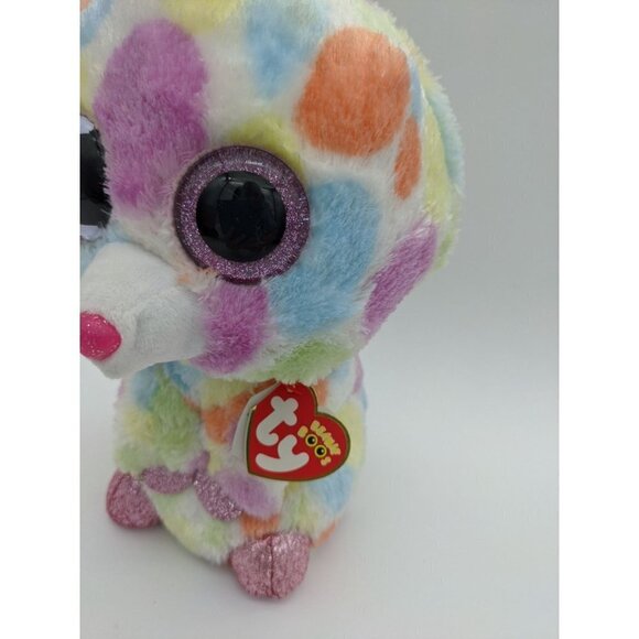 Ty Beanie Boo Bloomy plush bunny rabbit pink purple glitter eyes ears feet  12" - Picture 6 of 8